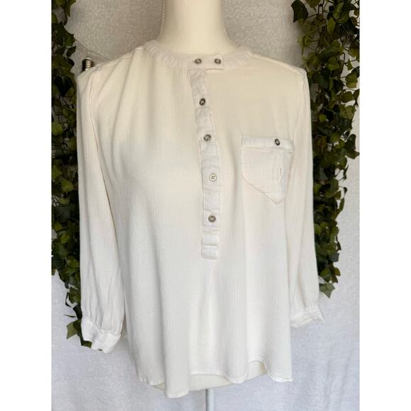 Altar'd State Oversized White Rayon Long Sleeve Half Button Up Top Women's Small - Picture 2 of 11